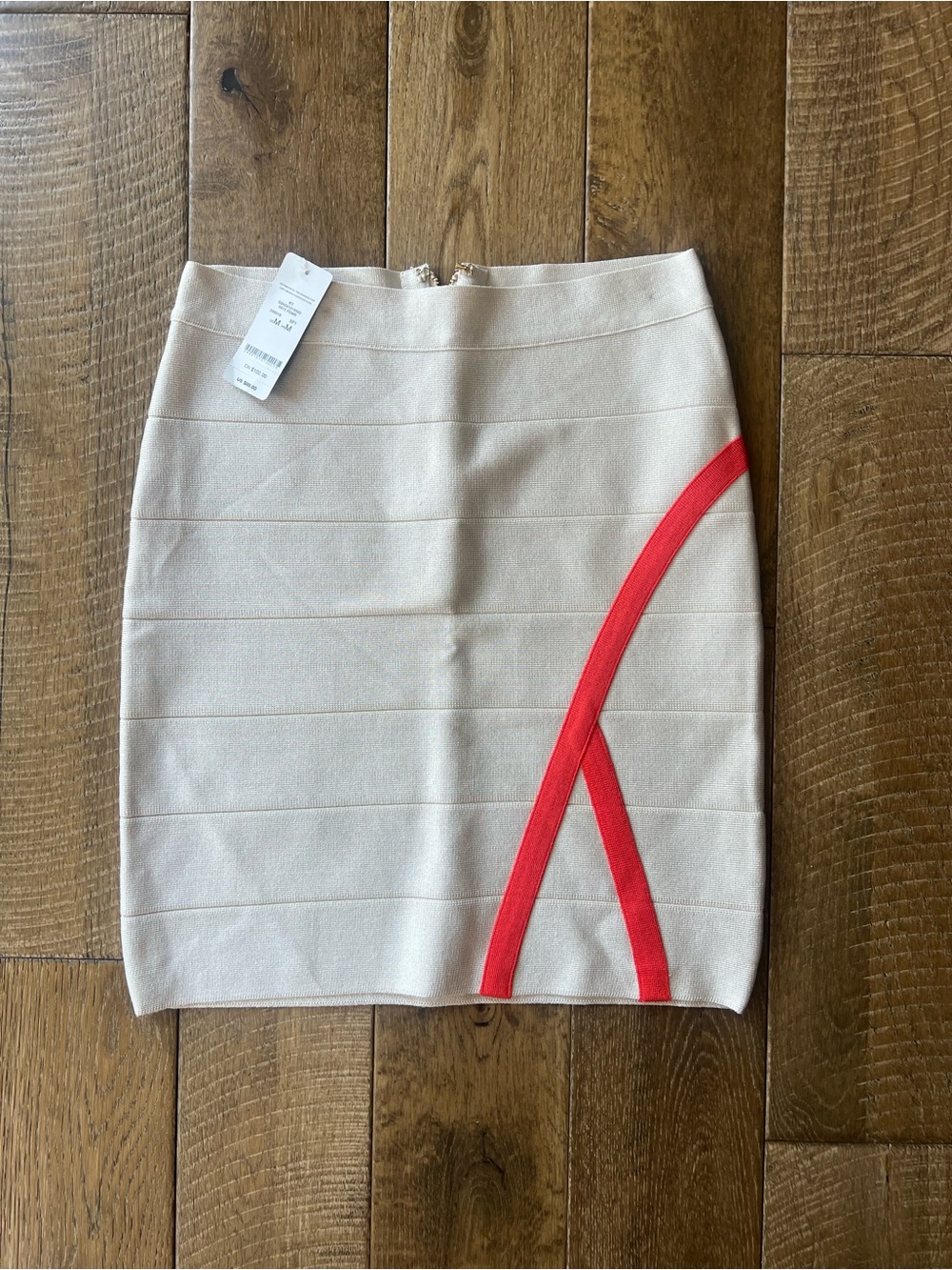 bebe Cream Pencil Skirt with Red Trim